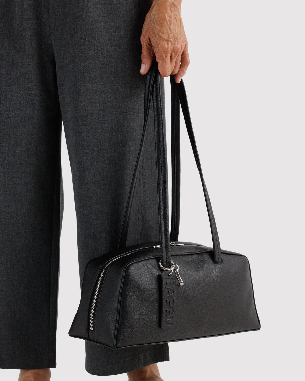 Recycled Leather Bowler Bag - Black