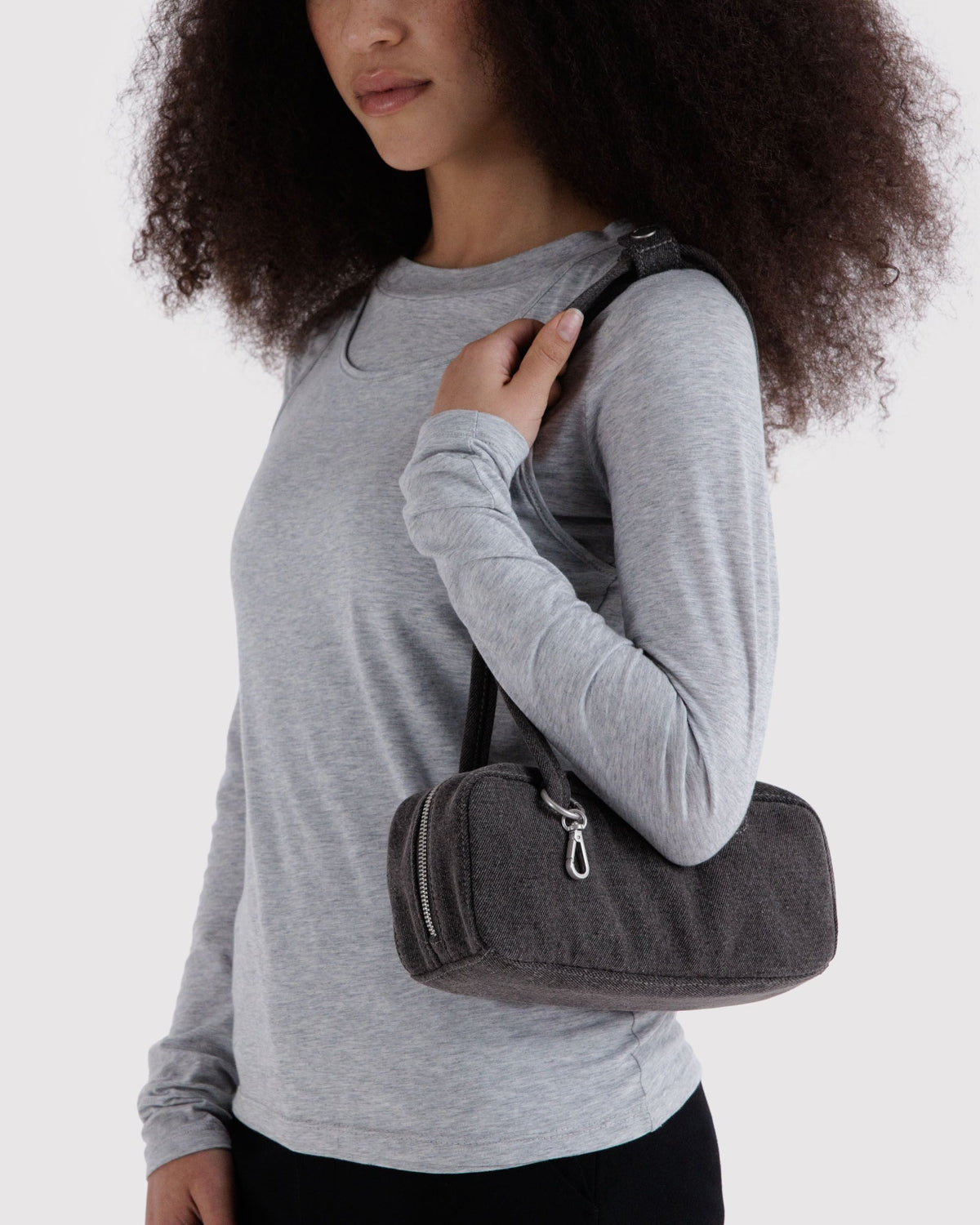 Small Denim Bowler Bag - Washed Black Denim