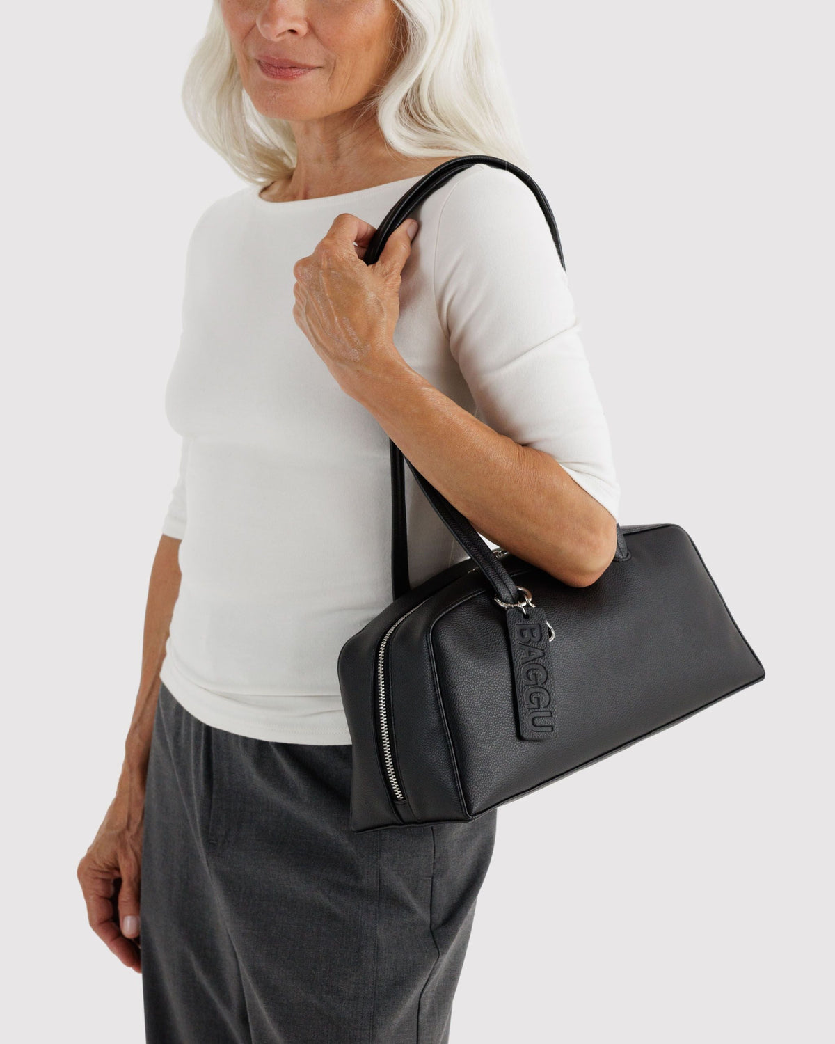 Recycled Leather Bowler Bag - Black