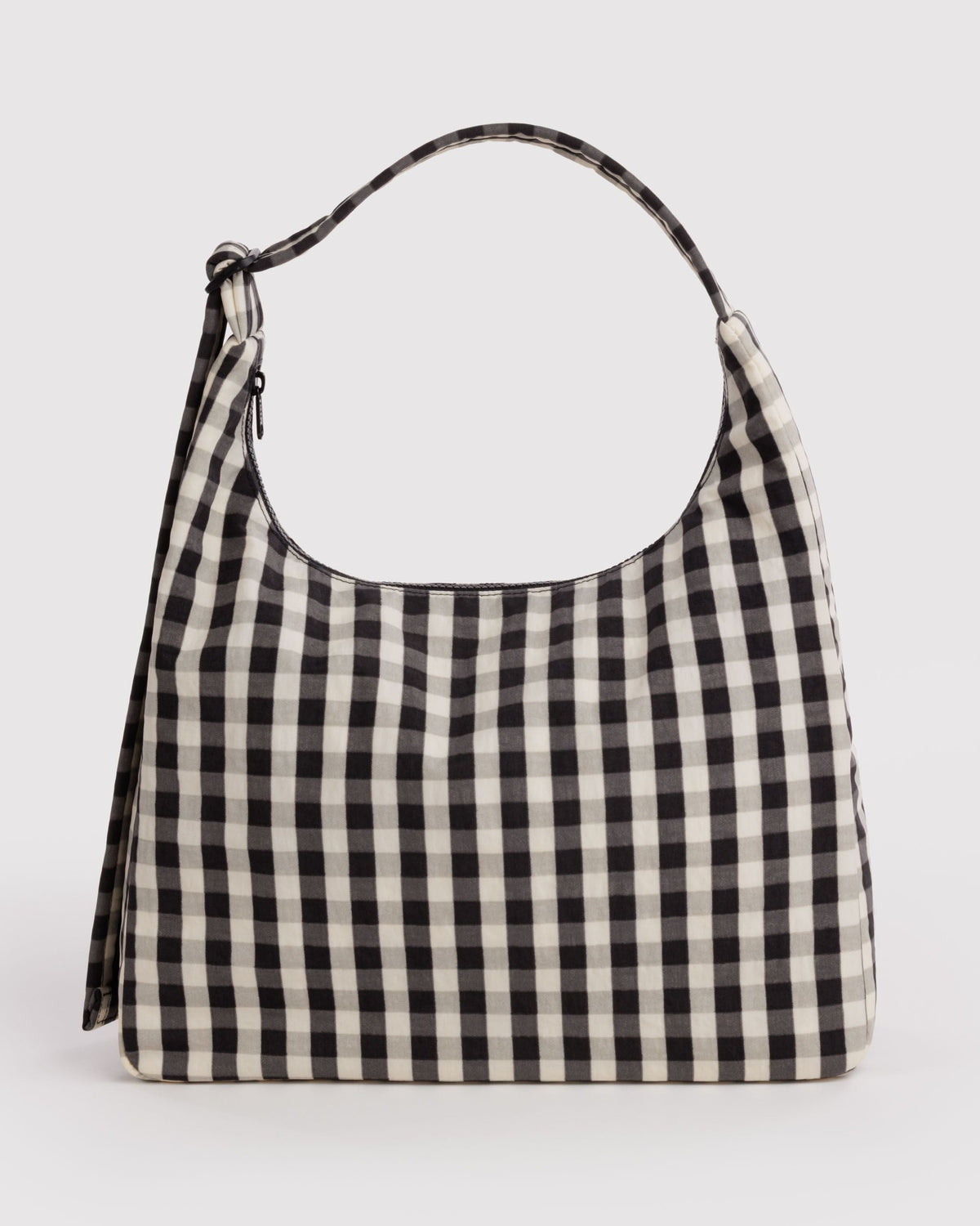 Nylon Shoulder Bag - Black and Cream Gingham